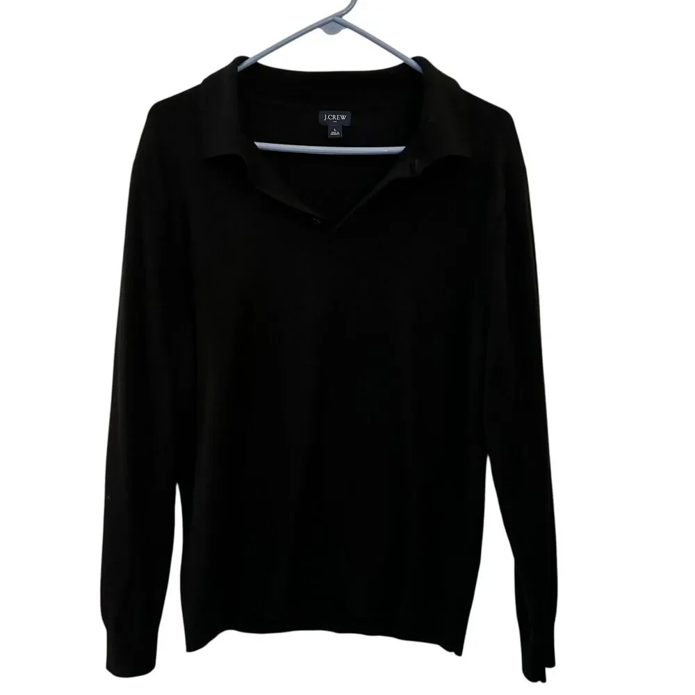 J.‎ Crew Men's Black Merino Wool Blend Henley Sweater Size L